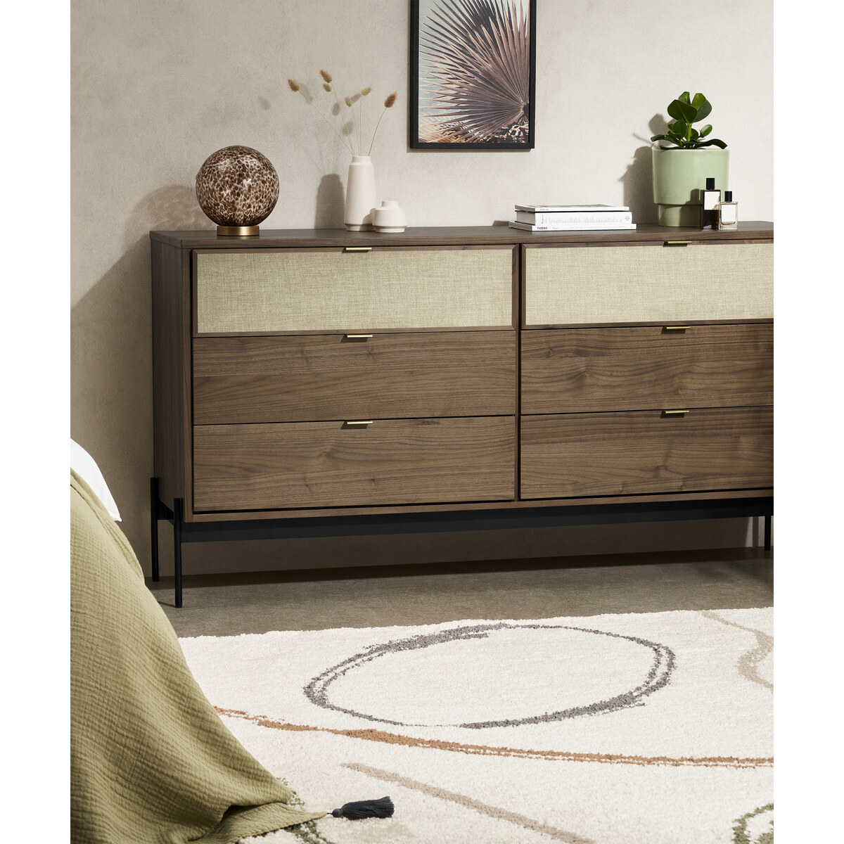 Balmore Wide Chest of Drawers, Walnut & Hessian – image 7