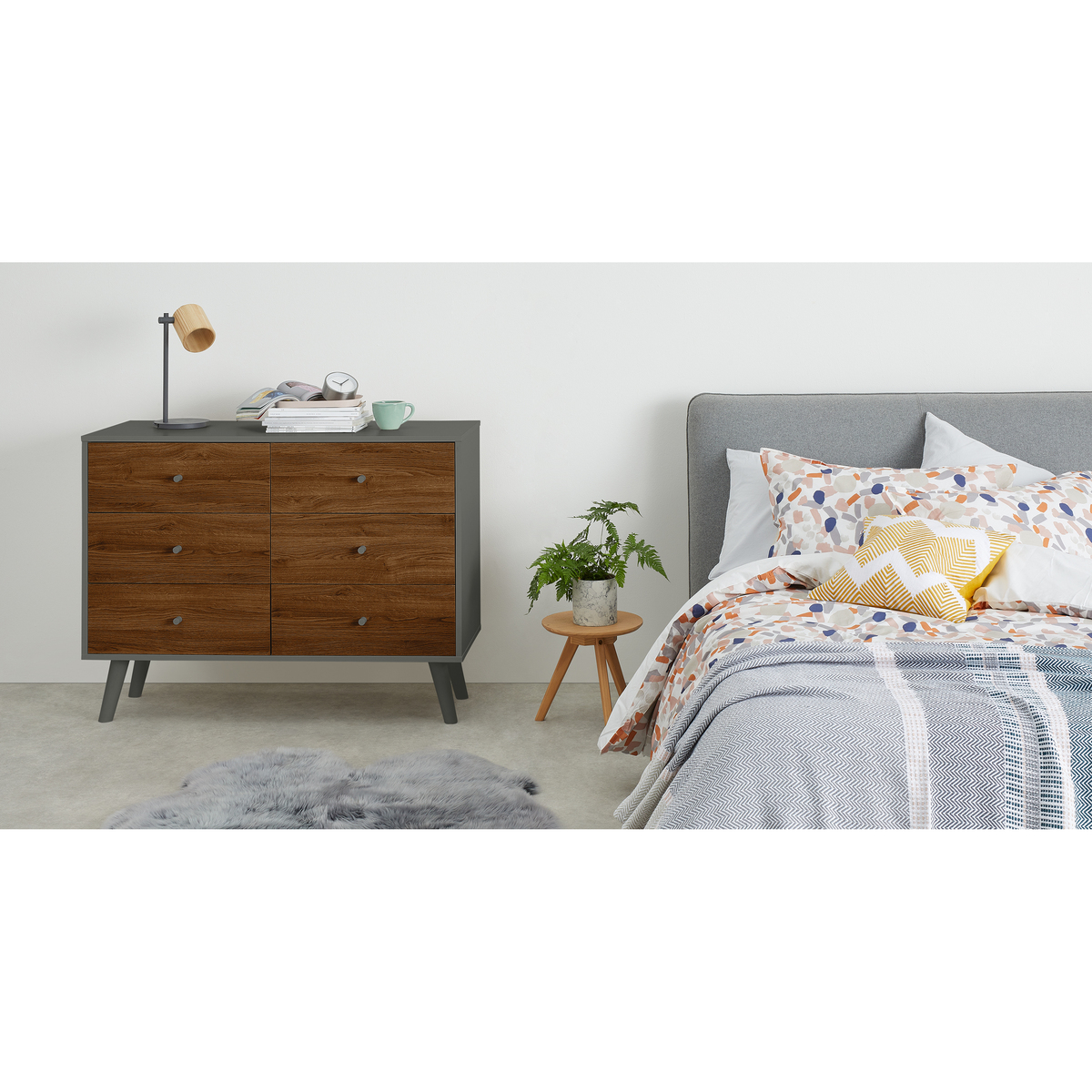 Larsen Wide Chest Of Drawers, Walnut Effect & Grey – image 2