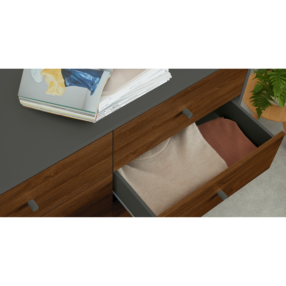 Larsen Wide Chest Of Drawers, Walnut Effect & Grey – image 5