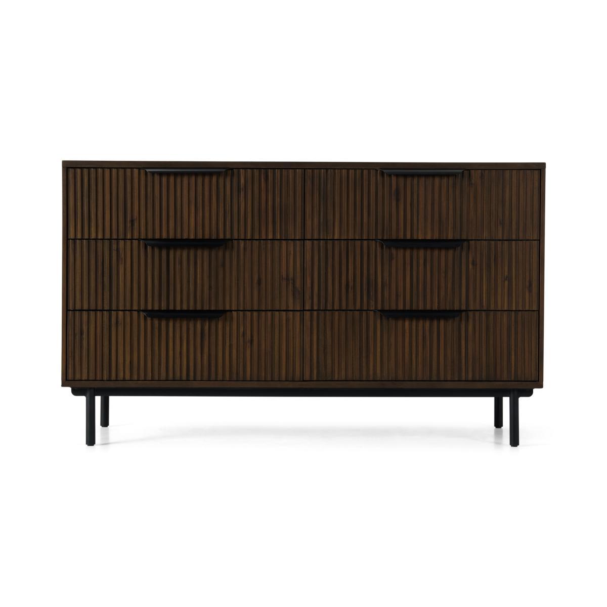Anwick Wide Chest of drawers, Dark Stain Acacia & Black – image 2