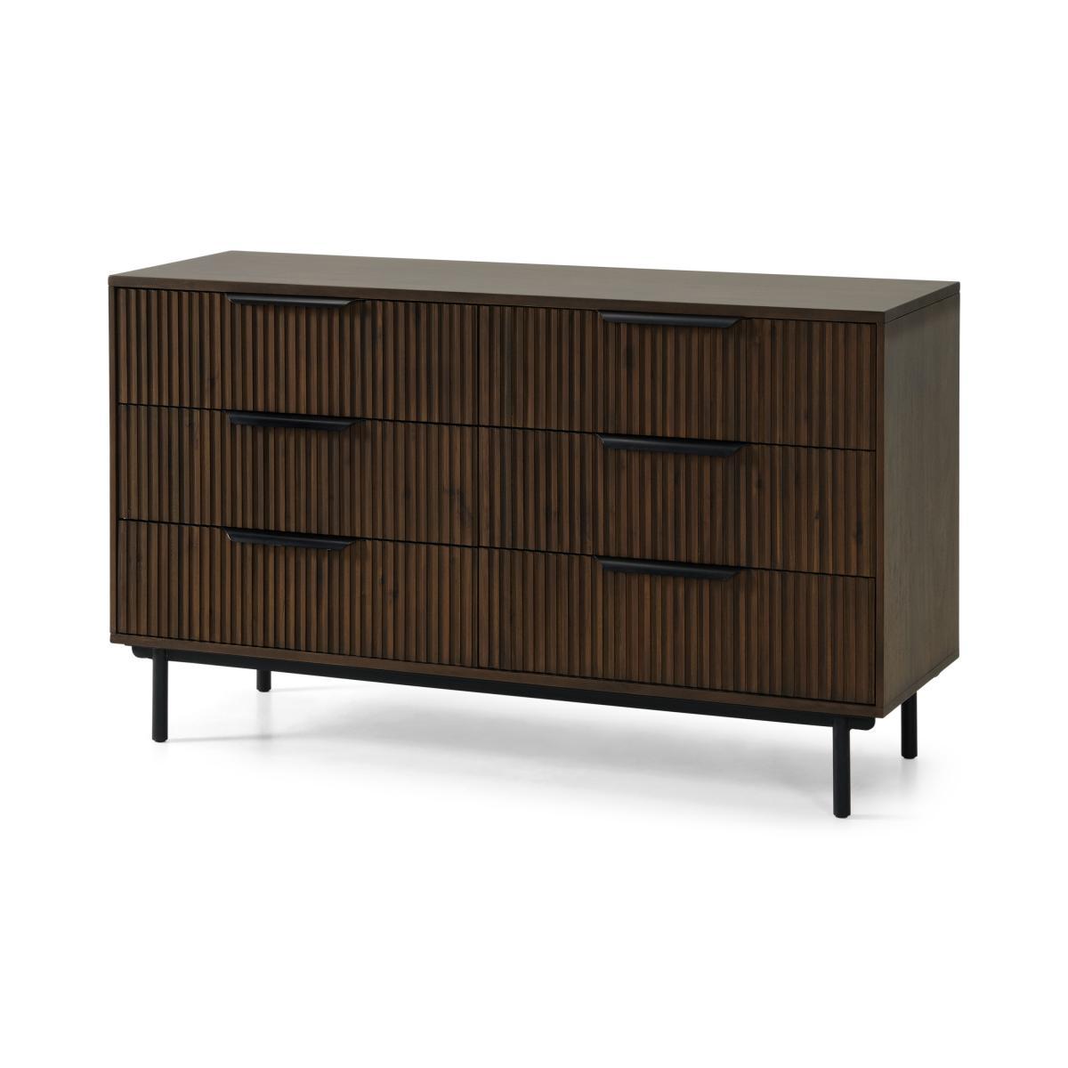 Anwick Wide Chest of drawers, Dark Stain Acacia & Black – image 3
