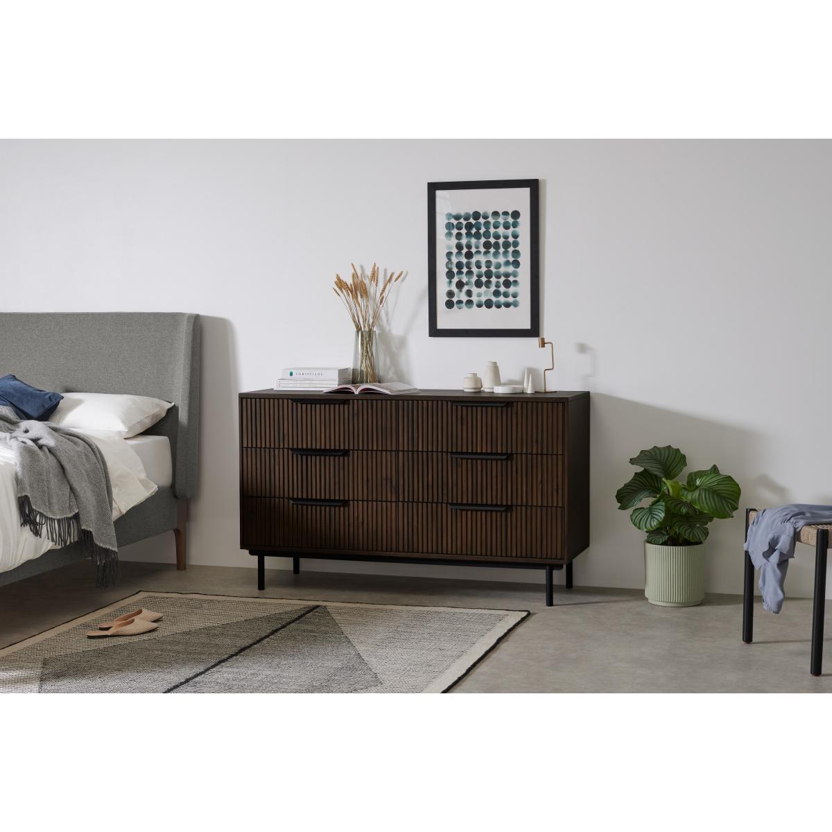 Anwick Wide Chest of drawers, Dark Stain Acacia & Black – image 4