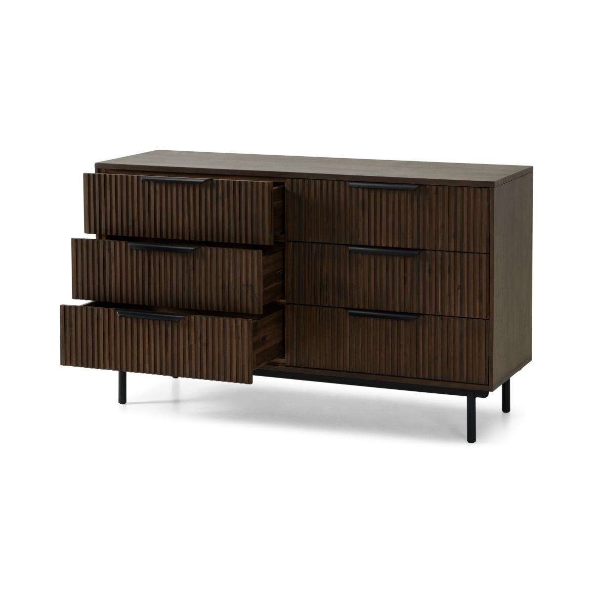 Anwick Wide Chest of drawers, Dark Stain Acacia & Black – image 6