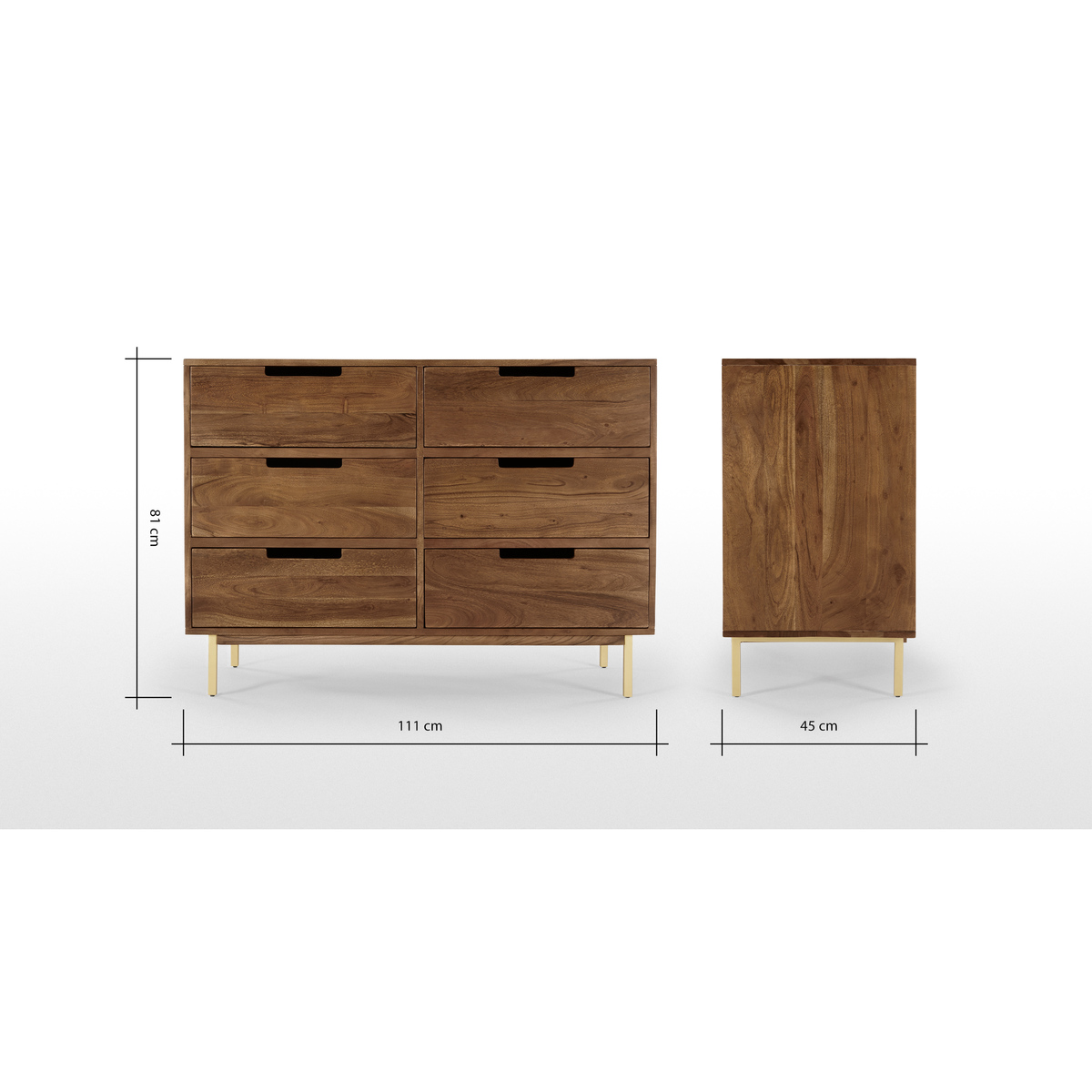 Tayma Wide Chest of Drawers, Acacia Wood & Brass – image 9
