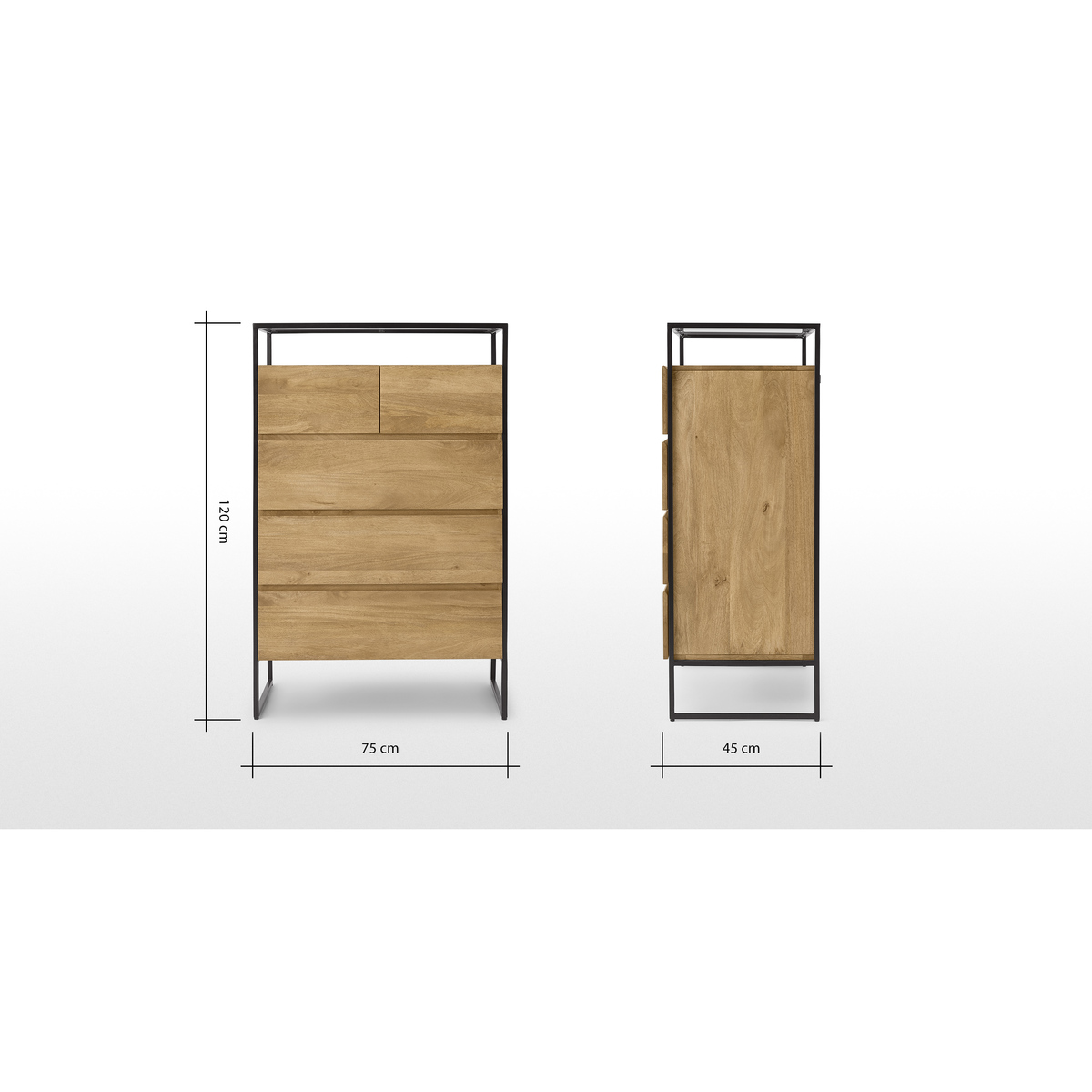 Kilby Tall Multi Chest of drawers, Light Mango Wood and Glass – image 6