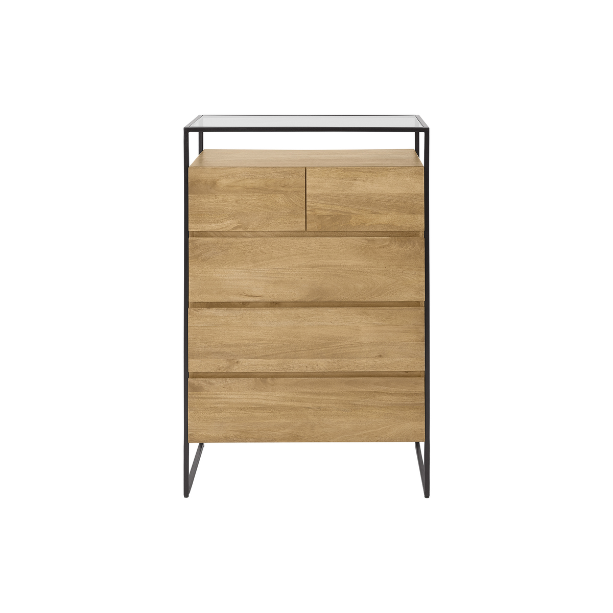 Kilby Tall Multi Chest of drawers, Light Mango Wood and Glass – image 1