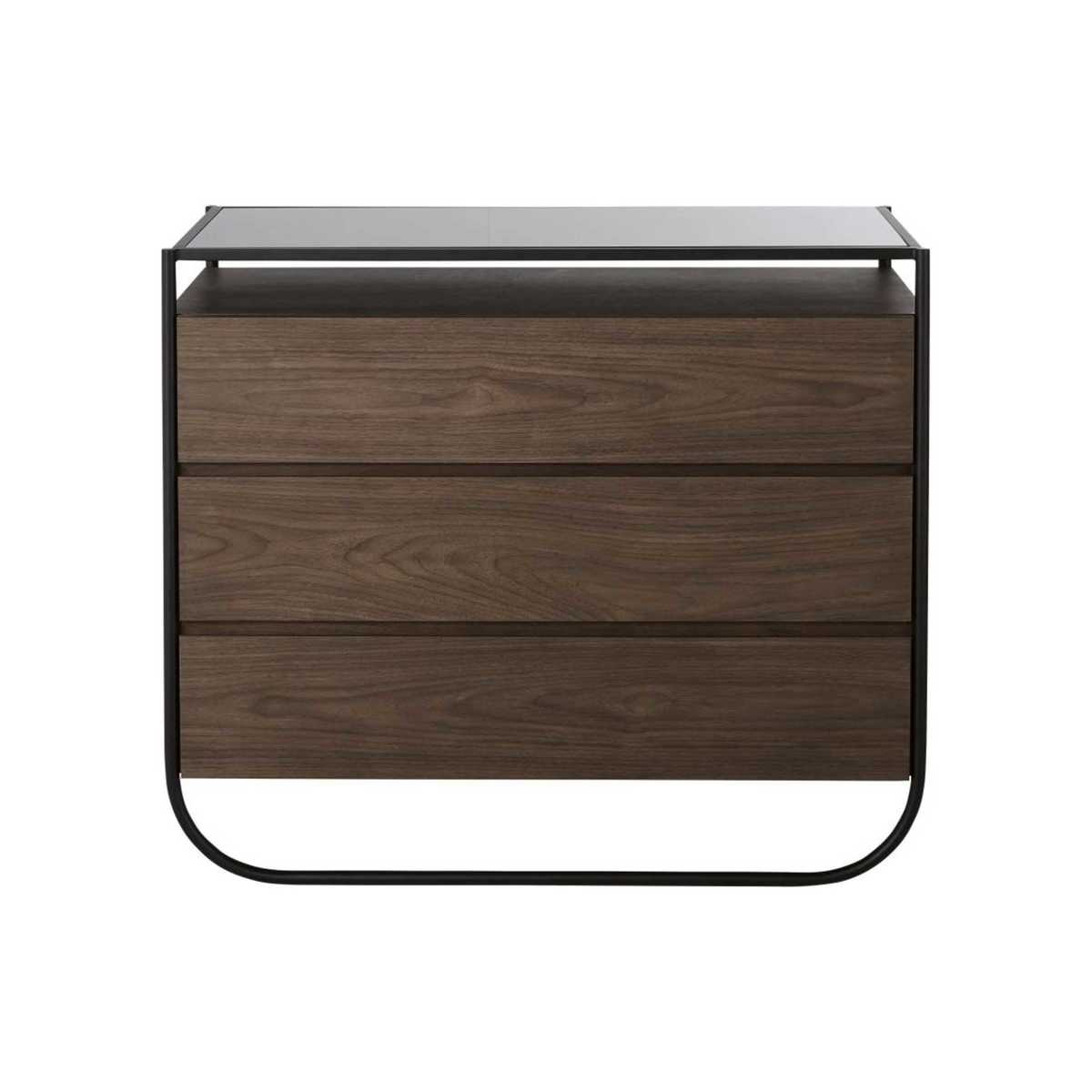 3-drawer imitation walnut chest of drawers with toughened glass and black metal Spiga – image 1