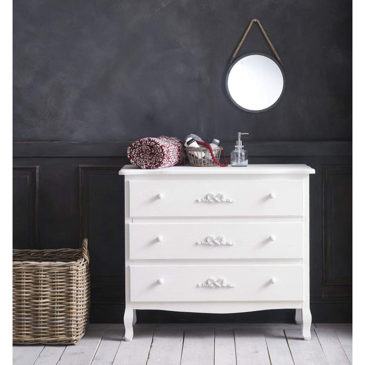 Wooden chest of drawers in white W 90cm Charlotte – image 2