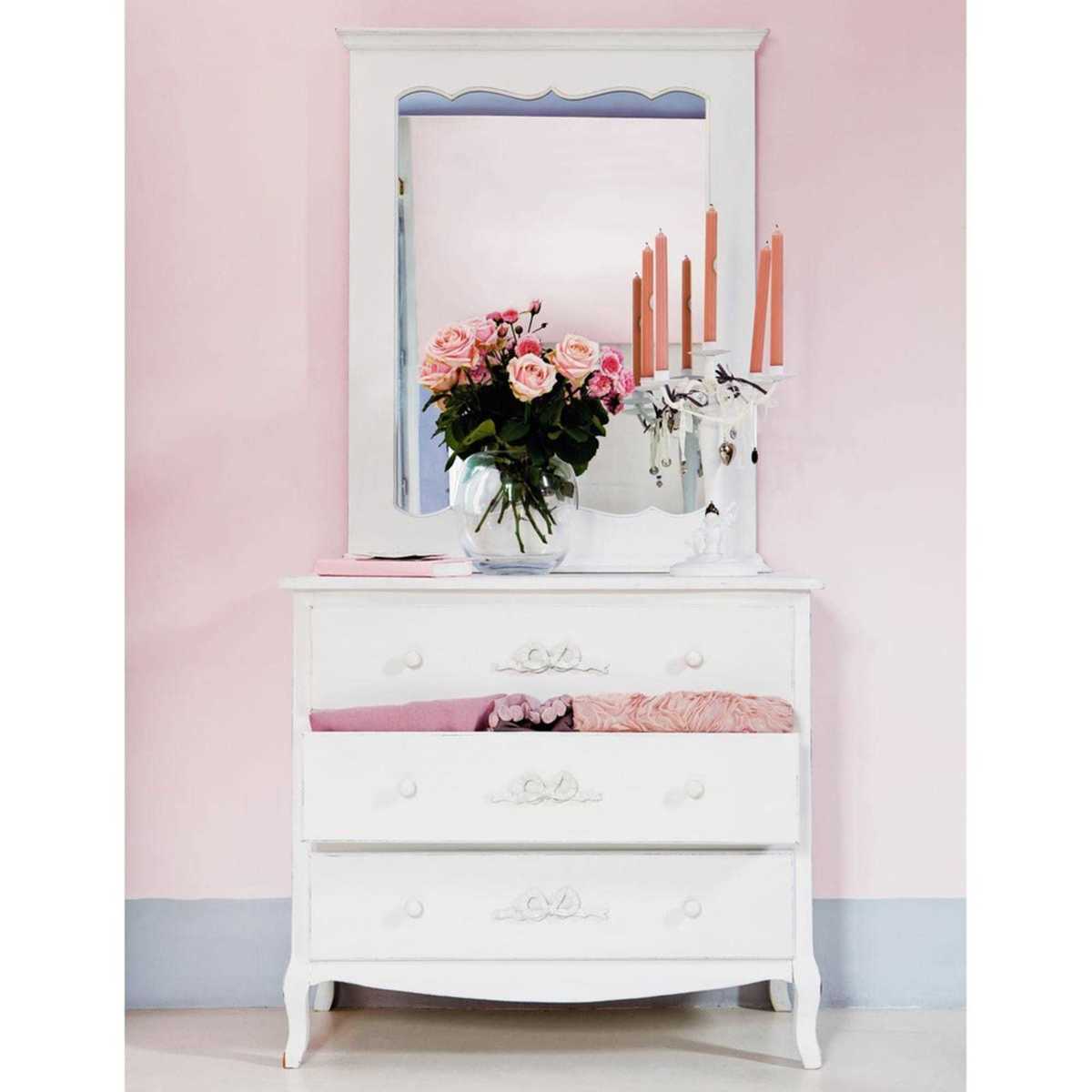 Wooden chest of drawers in white W 90cm Charlotte – image 5