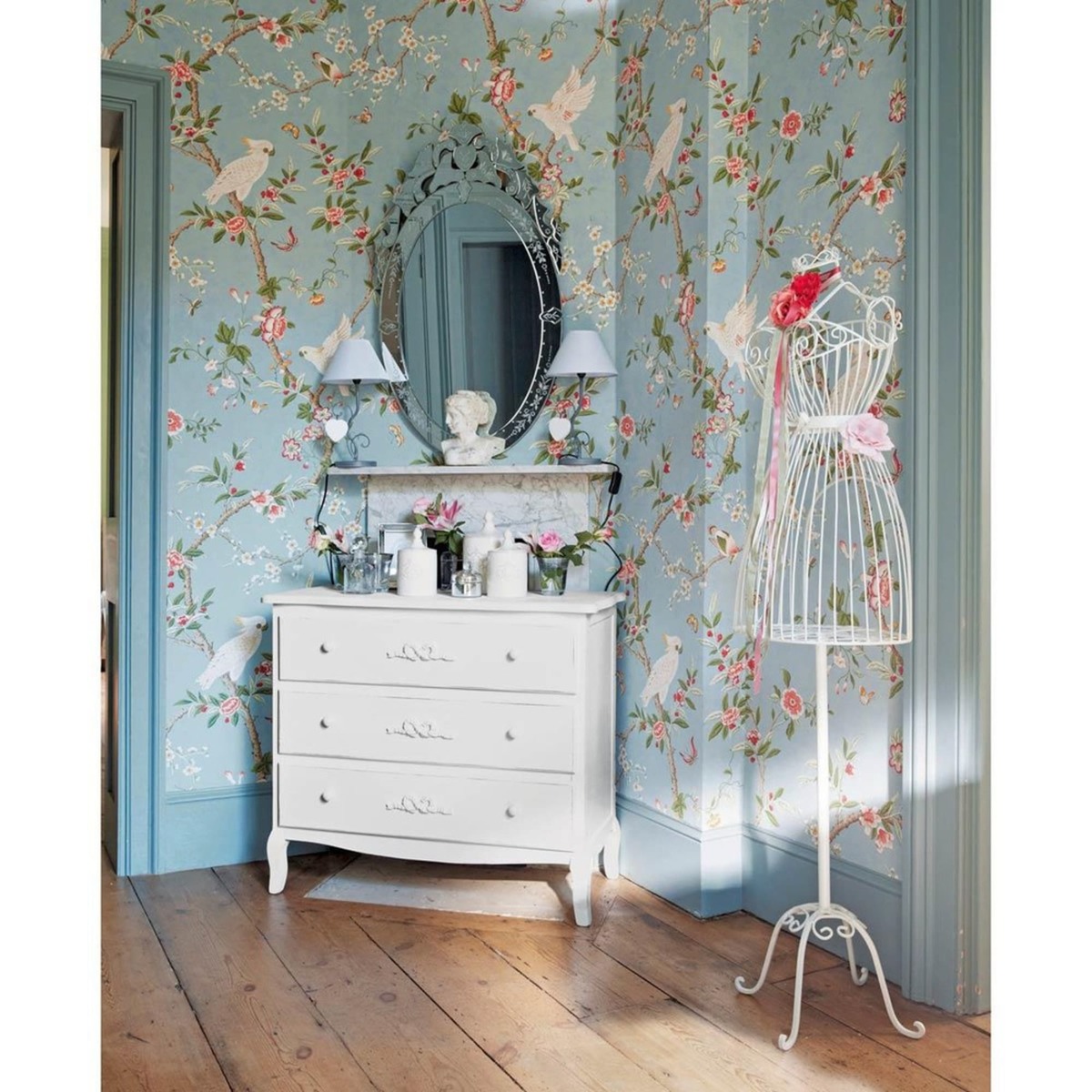 Wooden chest of drawers in white W 90cm Charlotte – image 6