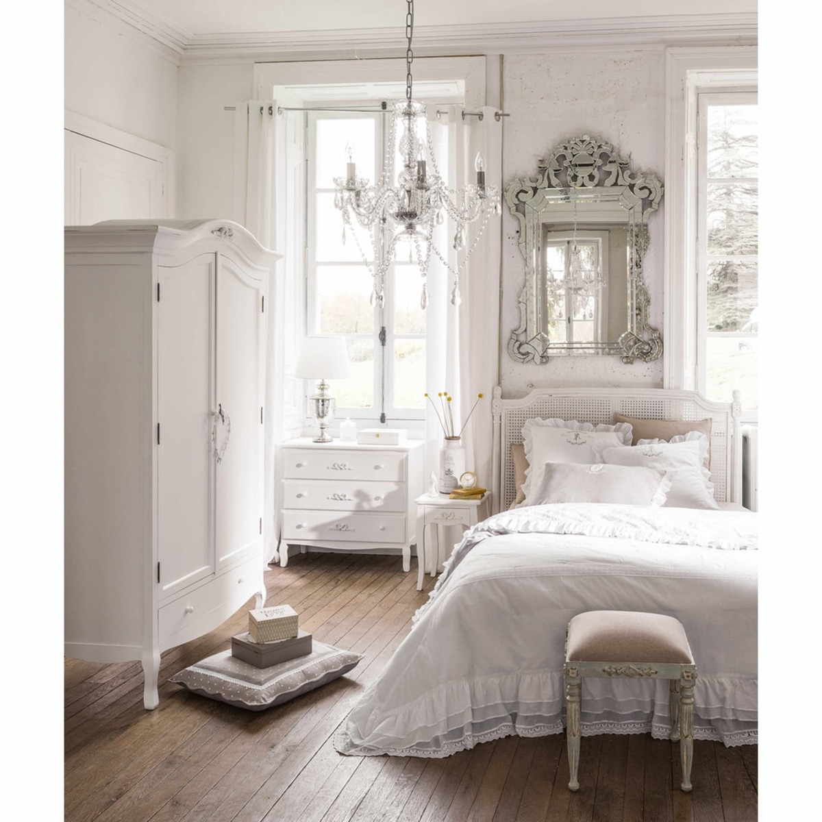 Wooden chest of drawers in white W 90cm Charlotte – image 8