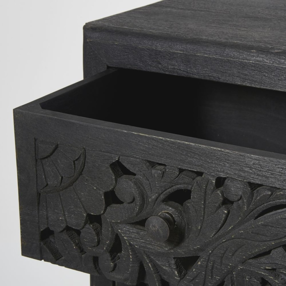 Black Carved Solid Mango Wood 3-Drawer Chest Kerala – image 3