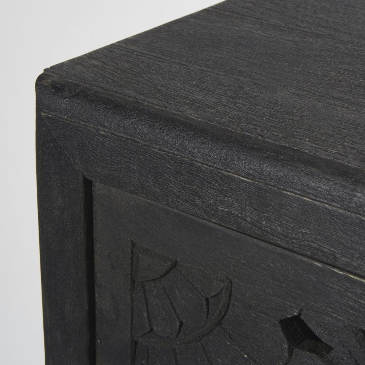 Black Carved Solid Mango Wood 3-Drawer Chest Kerala – image 4
