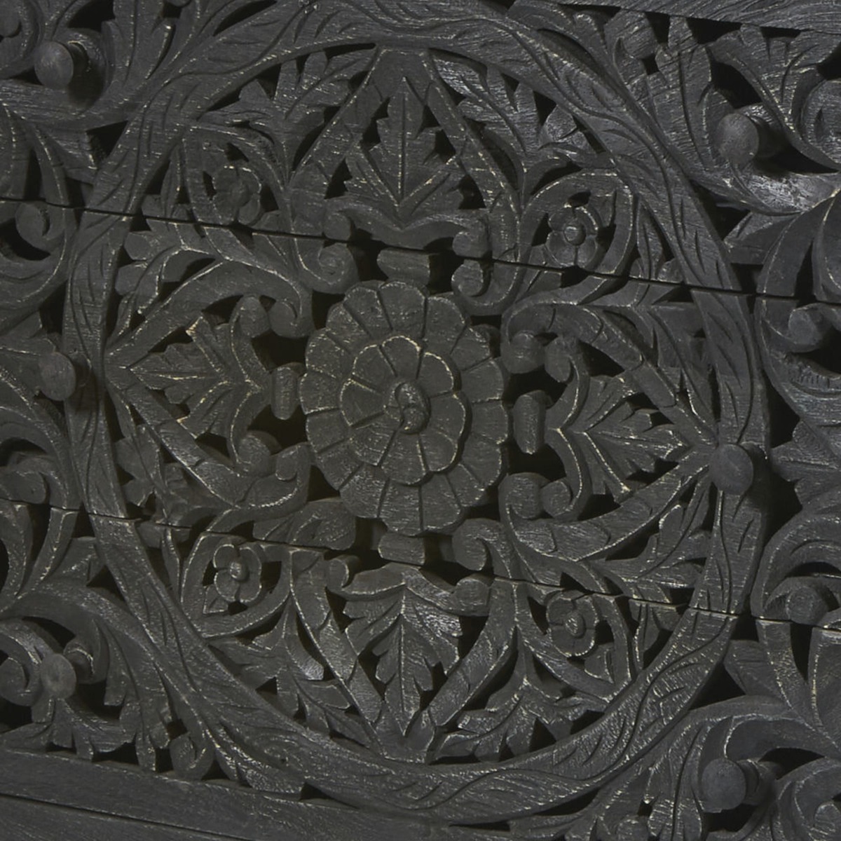 Black Carved Solid Mango Wood 3-Drawer Chest Kerala – image 5