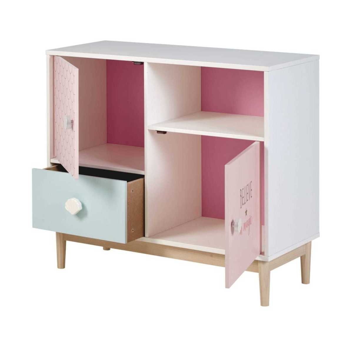 White, Pink and Blue 1-Drawer 2-Door Storage Cabinet Mermaid – image 3