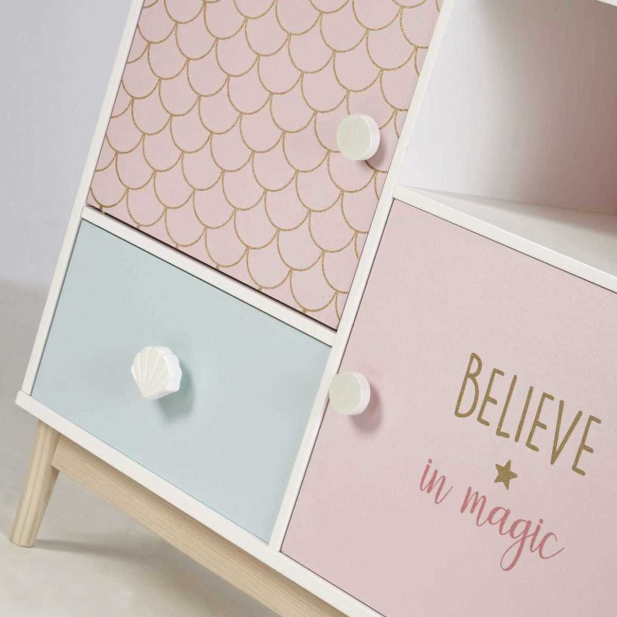 White, Pink and Blue 1-Drawer 2-Door Storage Cabinet Mermaid – image 4
