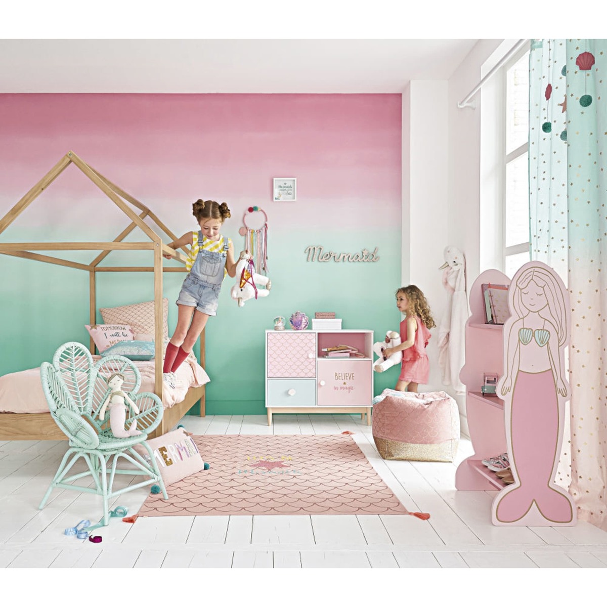 White, Pink and Blue 1-Drawer 2-Door Storage Cabinet Mermaid – image 5