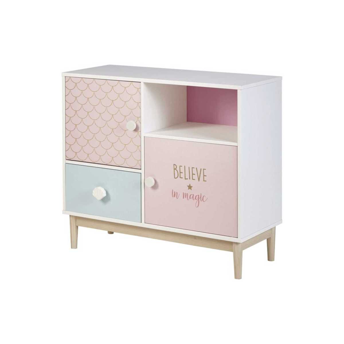 White, Pink and Blue 1-Drawer 2-Door Storage Cabinet Mermaid – image 2