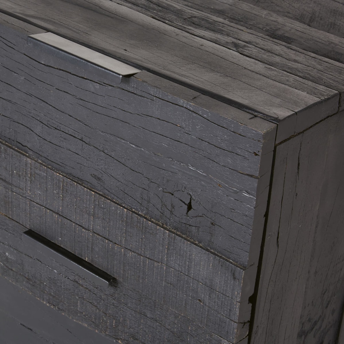 3-drawer chest of drawers made of black recycled wood and matt black metal Akao – image 3