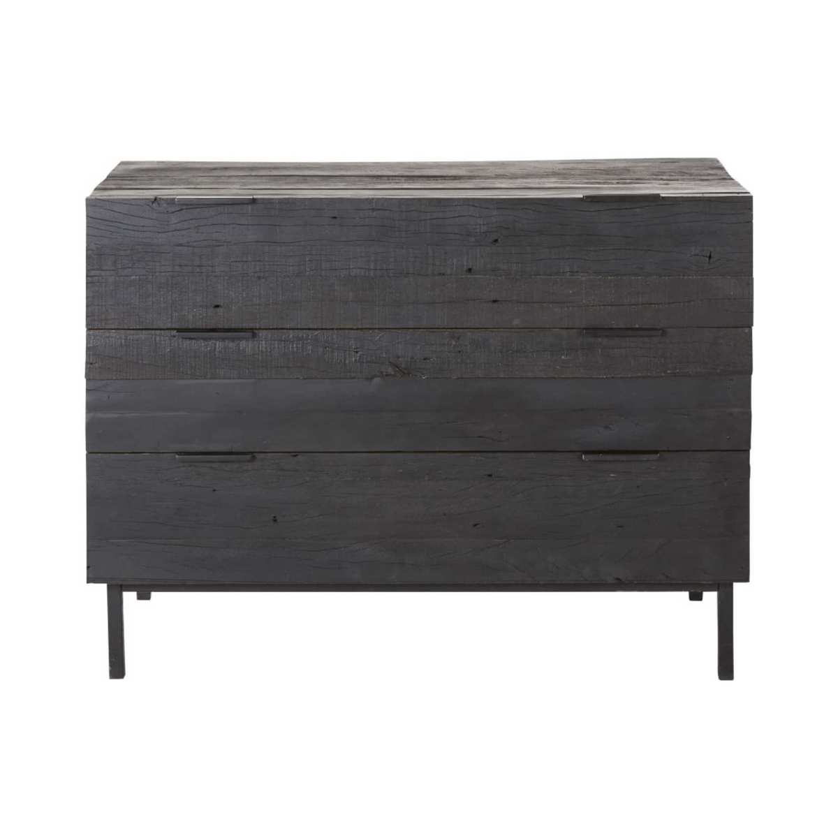 3-drawer chest of drawers made of black recycled wood and matt black metal Akao – image 1