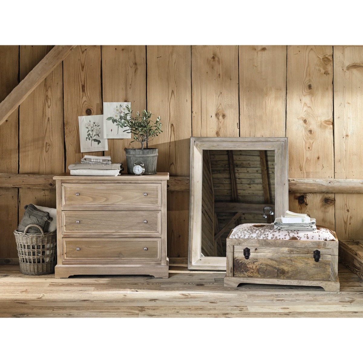 Greyed paulownia wood chest of drawers W 90cm Cavaillon – image 7