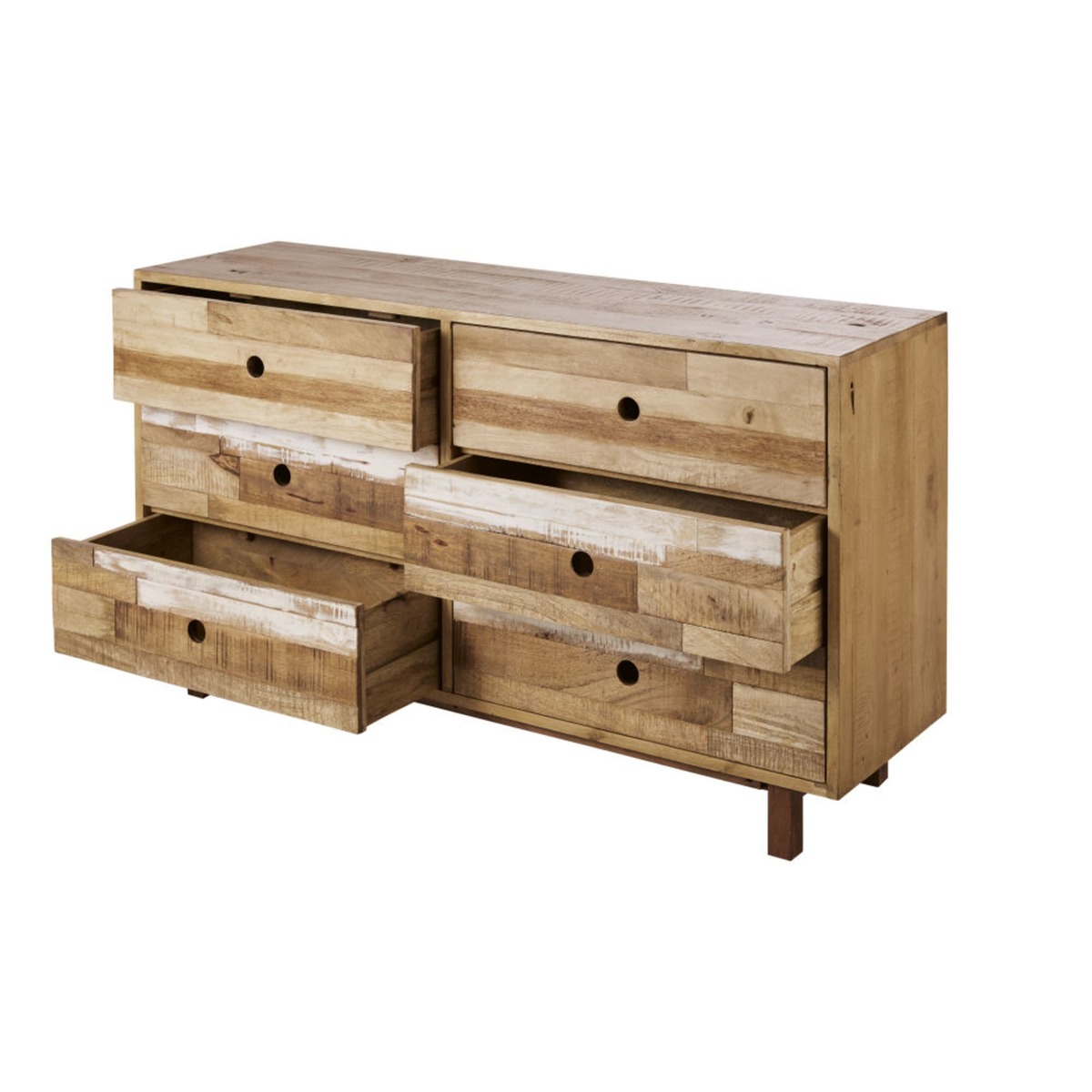 6-drawer slatted effect solid mango wood double chest of drawers Mazaro – image 2