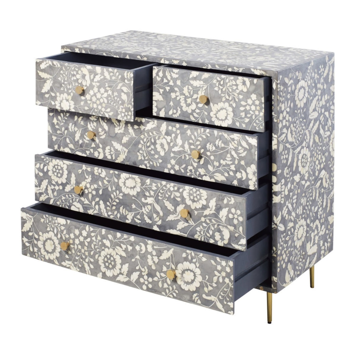 3-drawer chest of drawers with grey floral print Gabriella – image 2