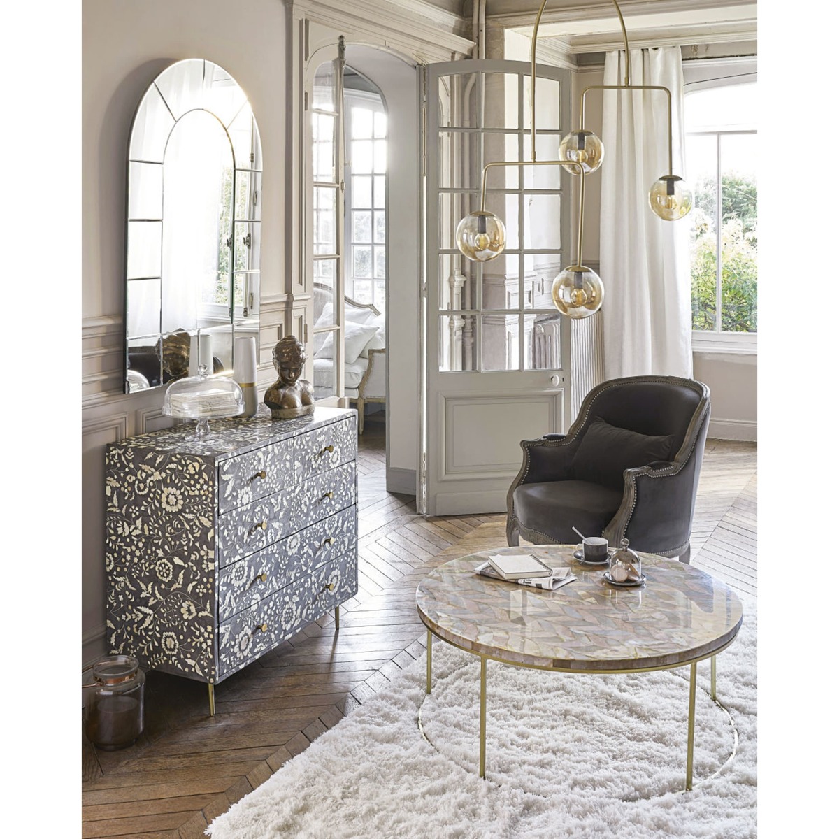 3-drawer chest of drawers with grey floral print Gabriella – image 5
