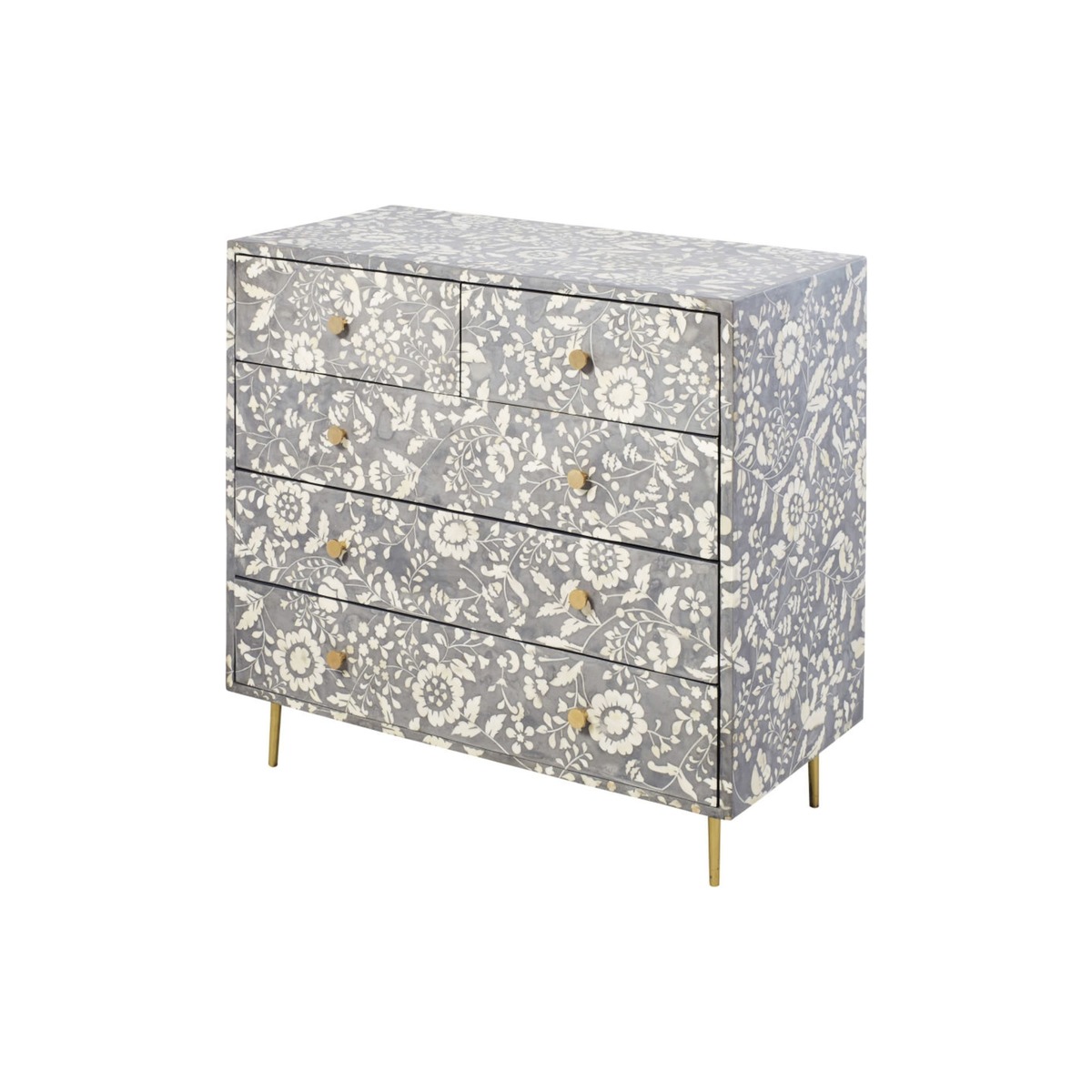 3-drawer chest of drawers with grey floral print Gabriella – image 1