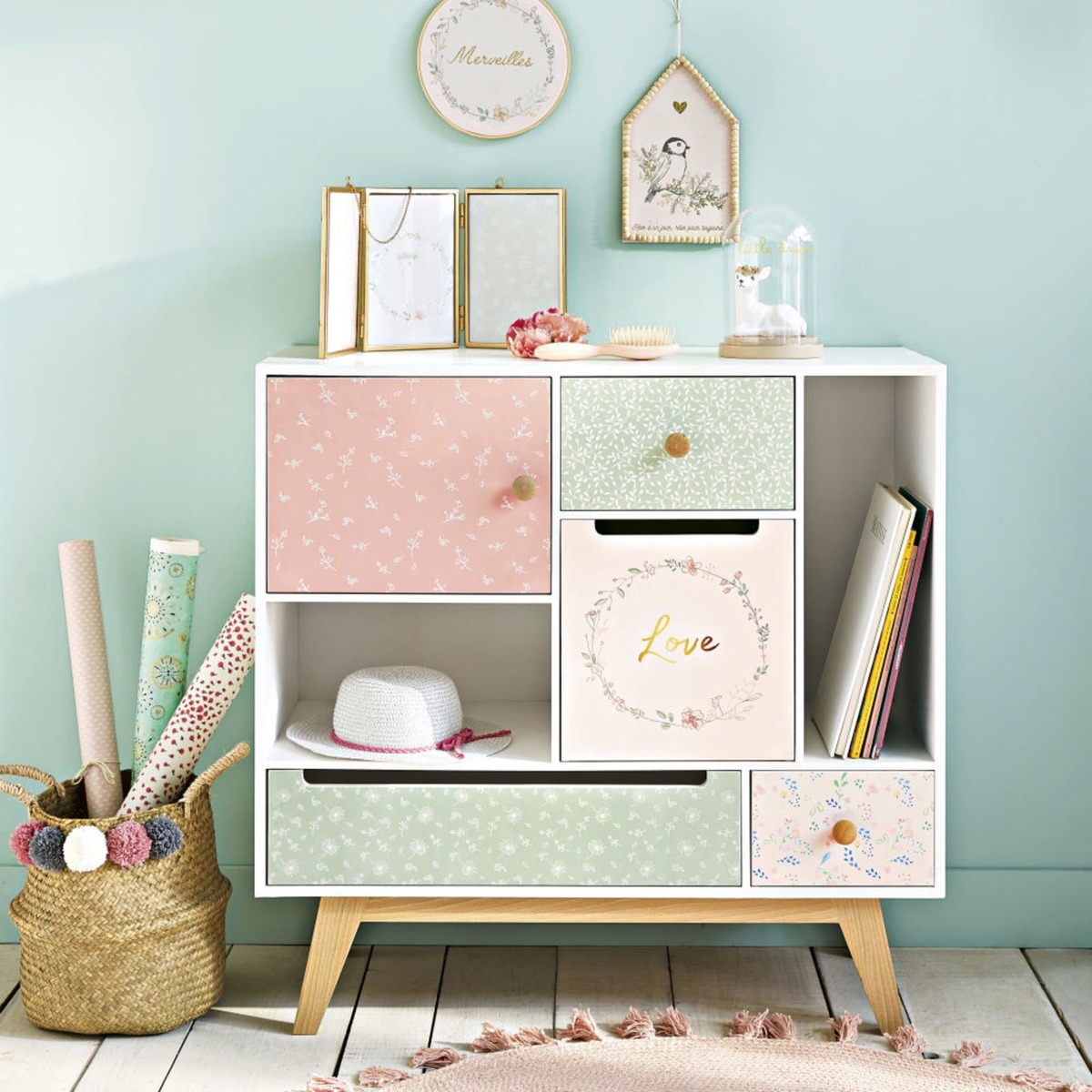 Children's Vintage 1-Door 4-Drawer Storage Cabinet Bucolique – image 8