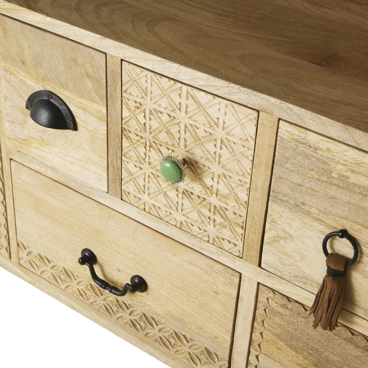Metal and Solid Mango Wood 8-Drawer 1-Door Storage Cabinet Iroquois – image 3