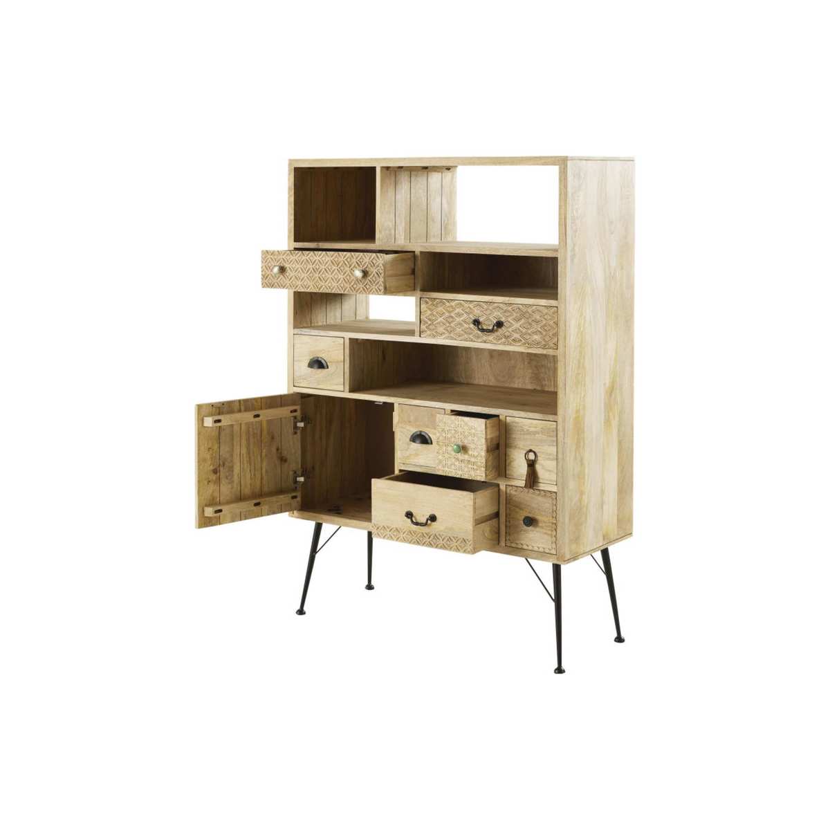 Metal and Solid Mango Wood 8-Drawer 1-Door Storage Cabinet Iroquois – image 2