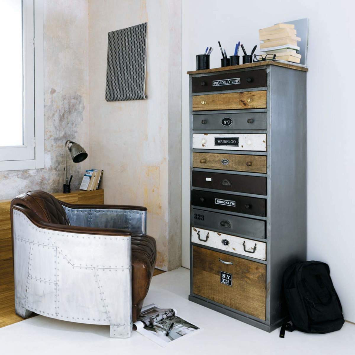 Distressed wood semainier chest W 59cm Lazare – image 8