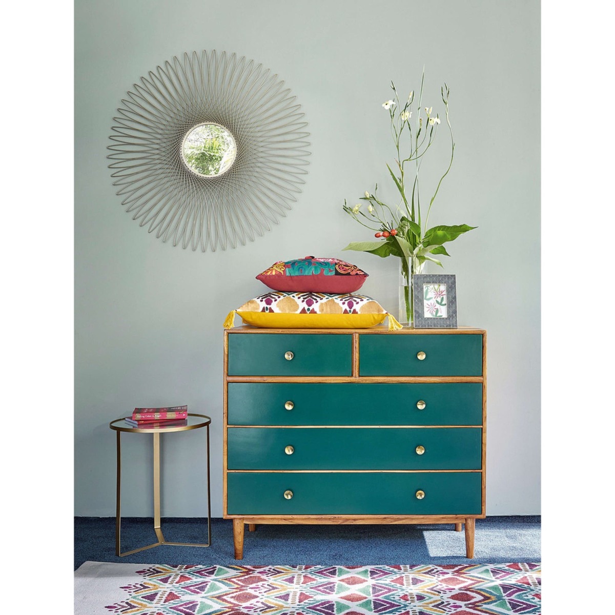5-drawer chest of drawers in green solid acacia Ikat – image 3