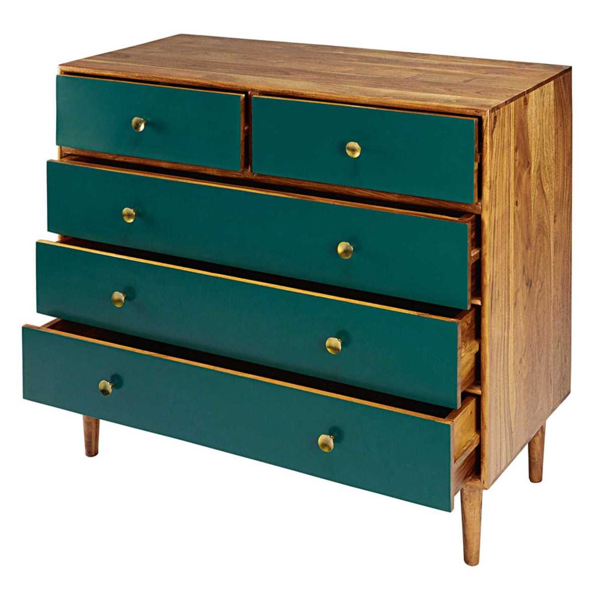 5-drawer chest of drawers in green solid acacia Ikat – image 4
