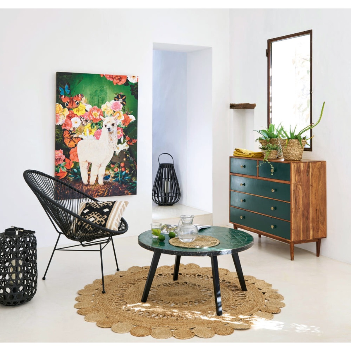 5-drawer chest of drawers in green solid acacia Ikat – image 7