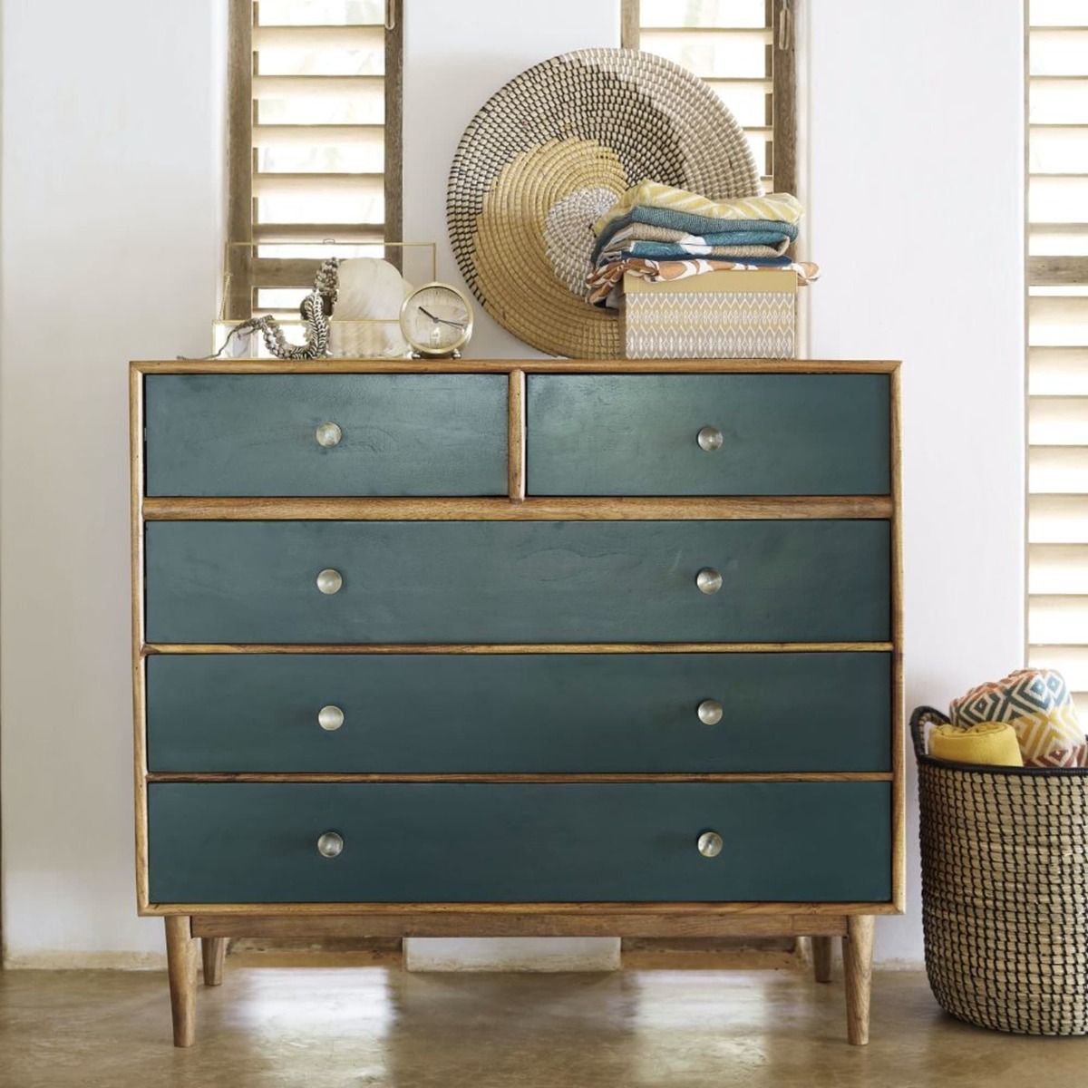 5-drawer chest of drawers in green solid acacia Ikat – image 8