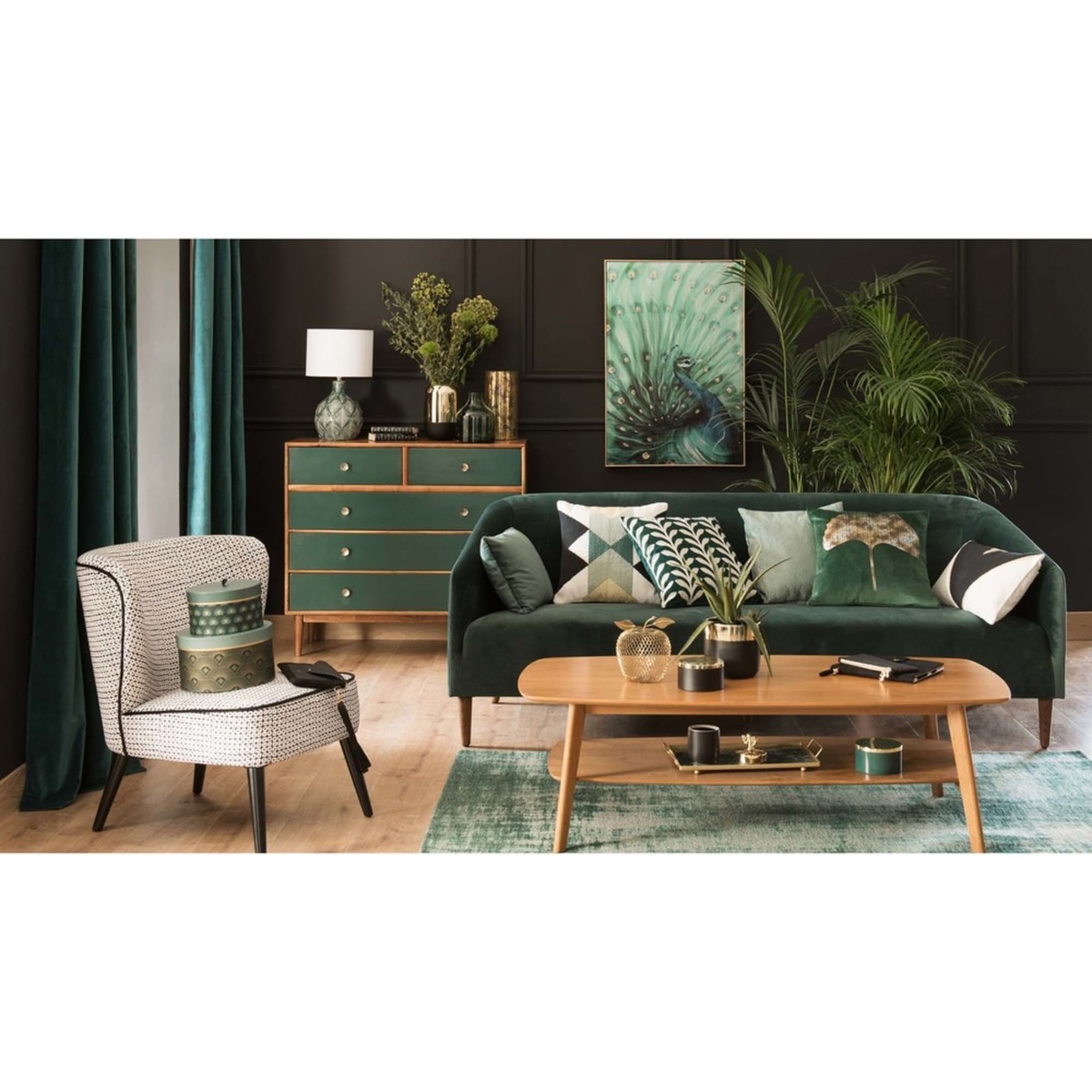 5-drawer chest of drawers in green solid acacia Ikat – image 9