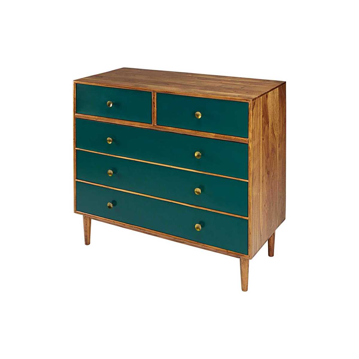 5-drawer chest of drawers in green solid acacia Ikat – image 2