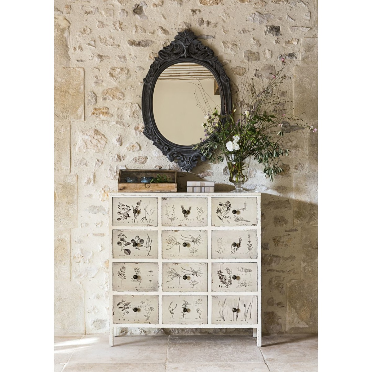 12-Drawer Storage Cabinet with Ivory Floral Print Herboriste – image 6