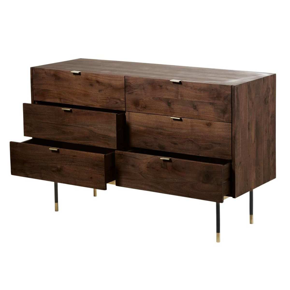 Acacia and Metal Vintage-Style Double 6-Drawer Chest of Drawers Sterling – image 3