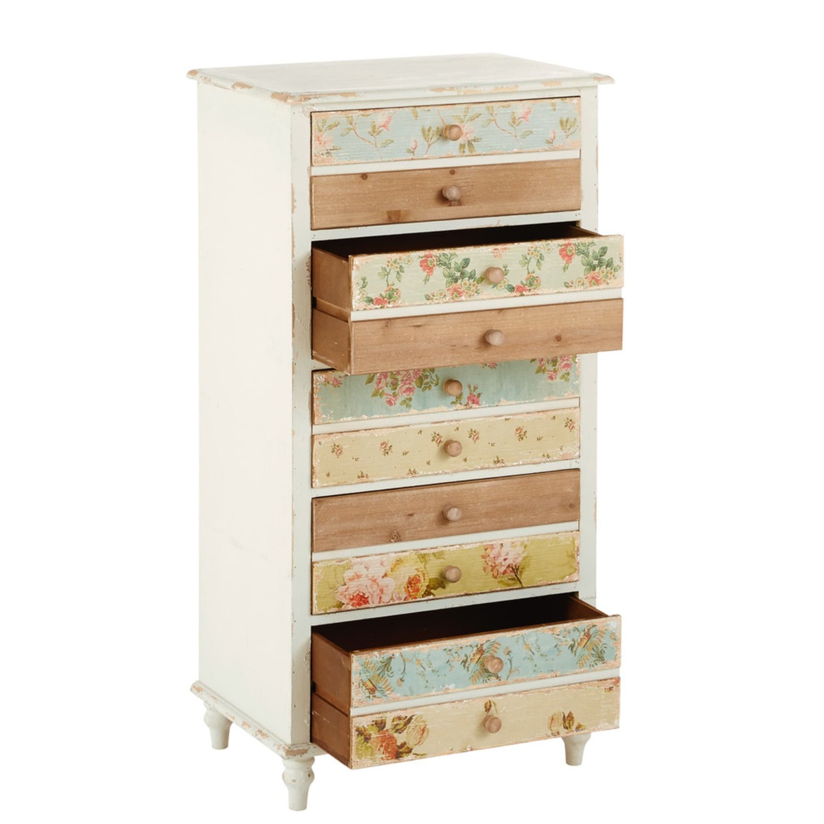 White 5-Drawer Chest with Floral Print Flora – image 3