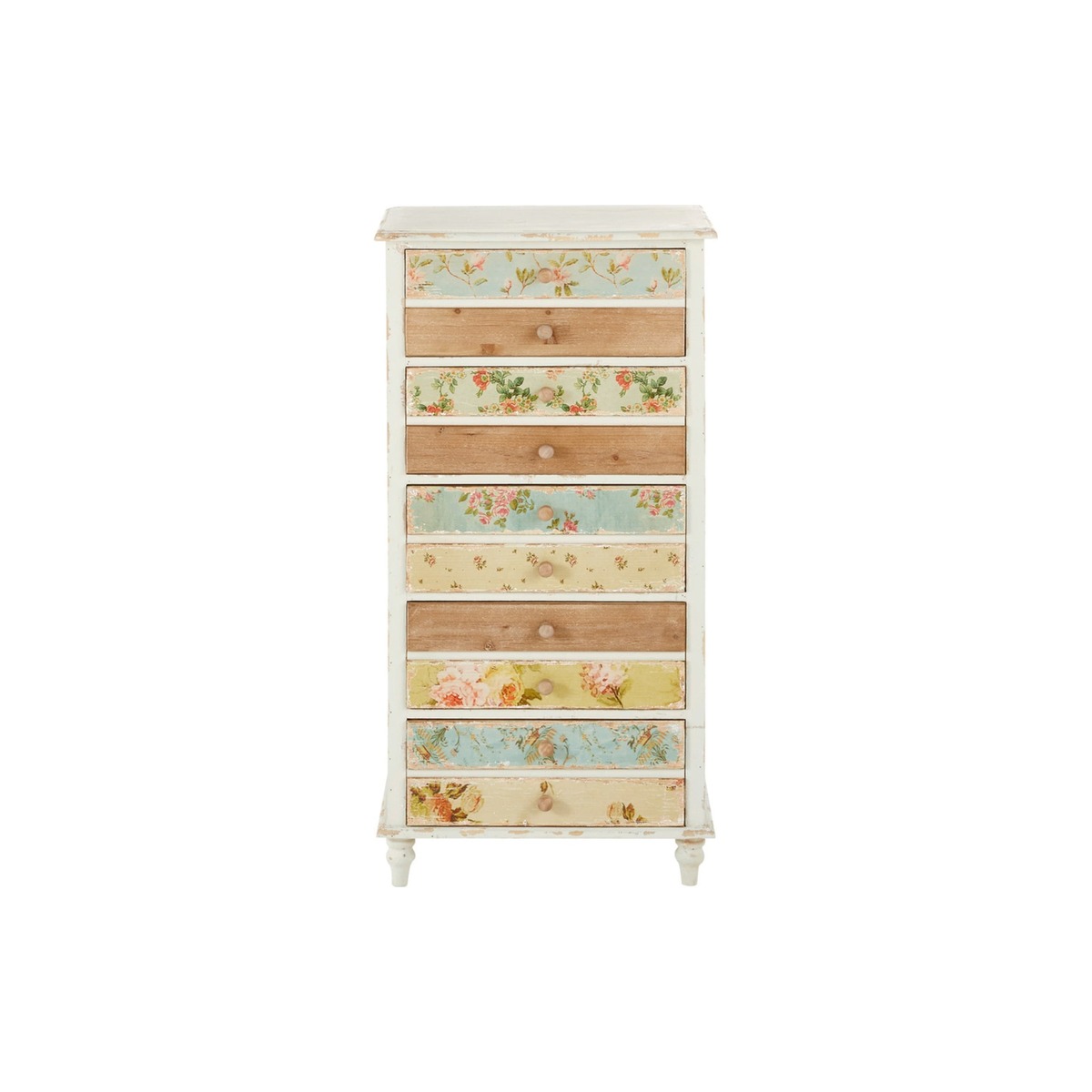 White 5-Drawer Chest with Floral Print Flora – image 1