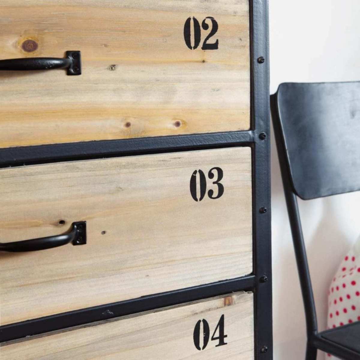 Indstrial Black Metal and Fir Wood 6-Drawer Tall Chest of Drawers Docks – image 3