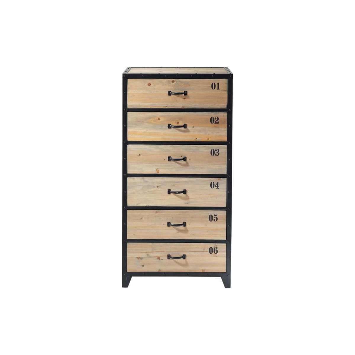 Indstrial Black Metal and Fir Wood 6-Drawer Tall Chest of Drawers Docks – image 1