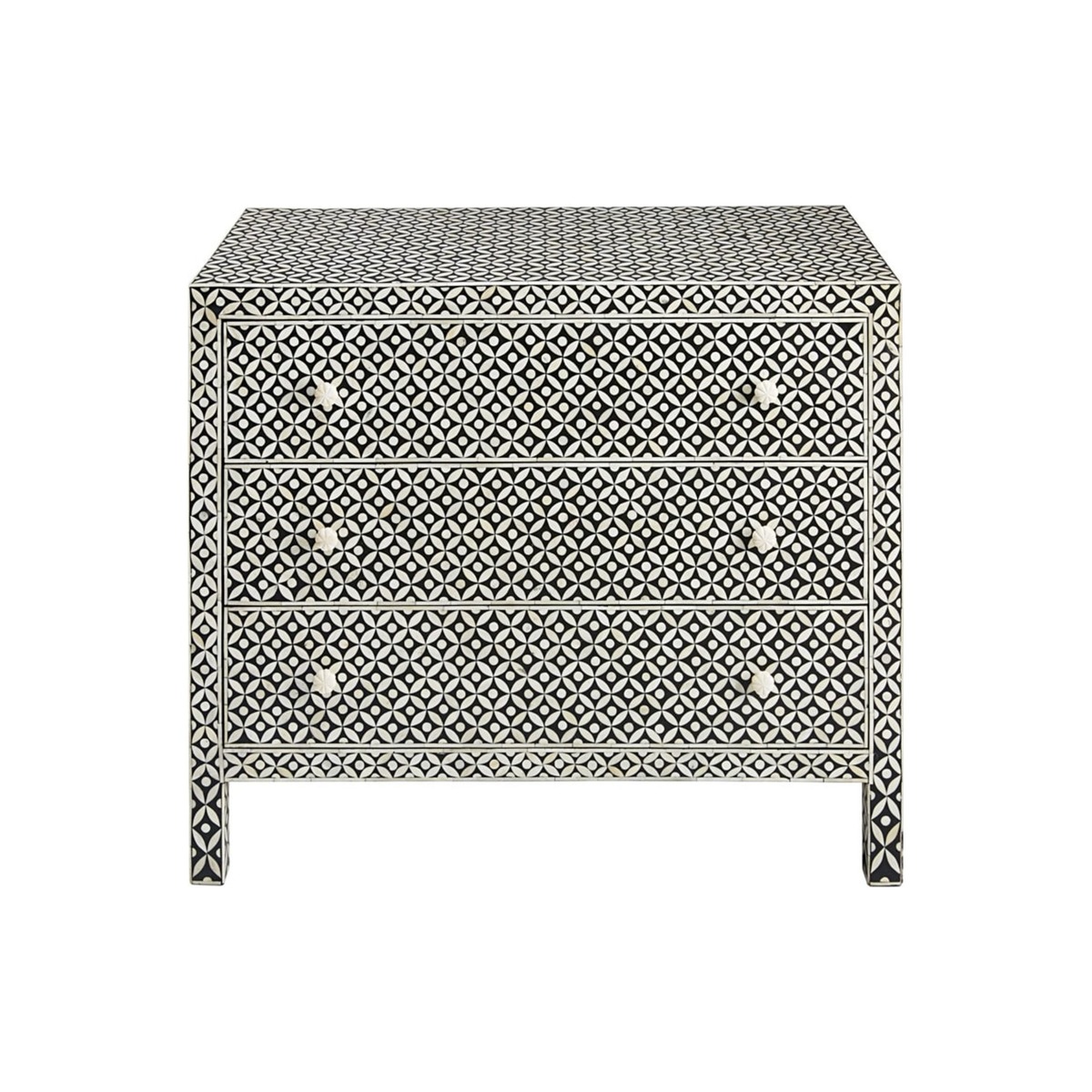 3-drawer chest of drawers in mango wood and bone inlay Baikal – image 1