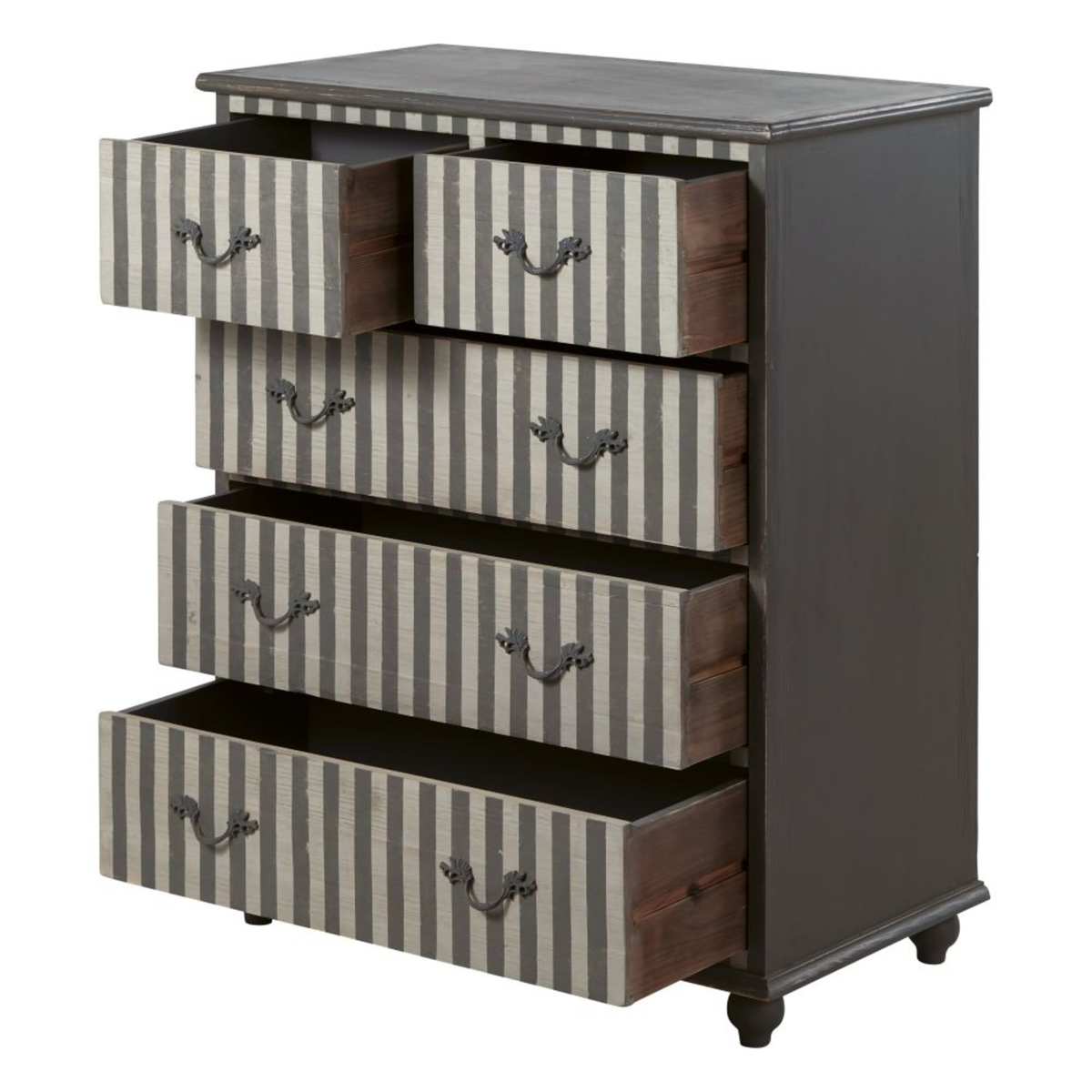 5-drawer recycled pine and birch chest of drawers with stripe motifs Solveig – image 3