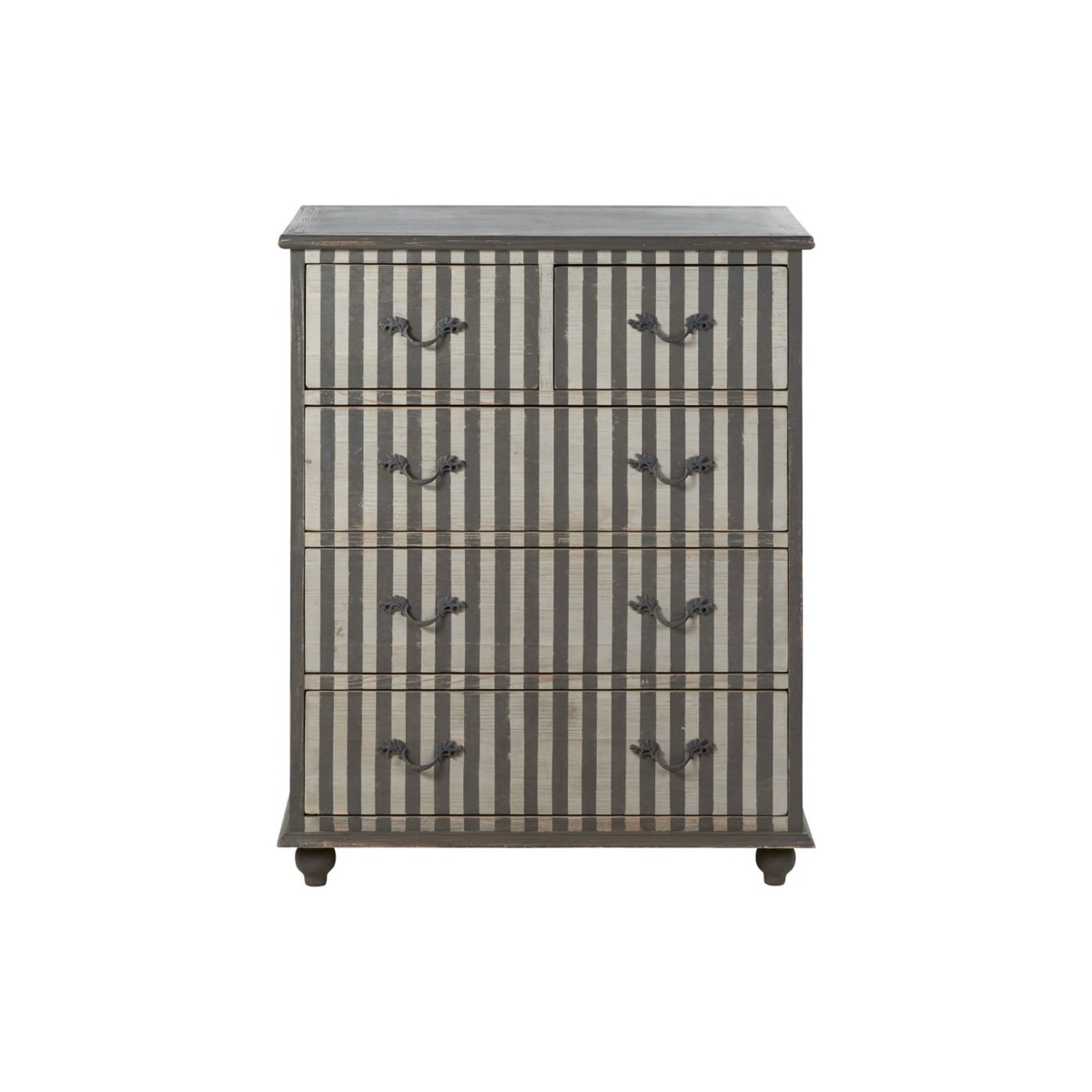 5-drawer recycled pine and birch chest of drawers with stripe motifs Solveig – image 1
