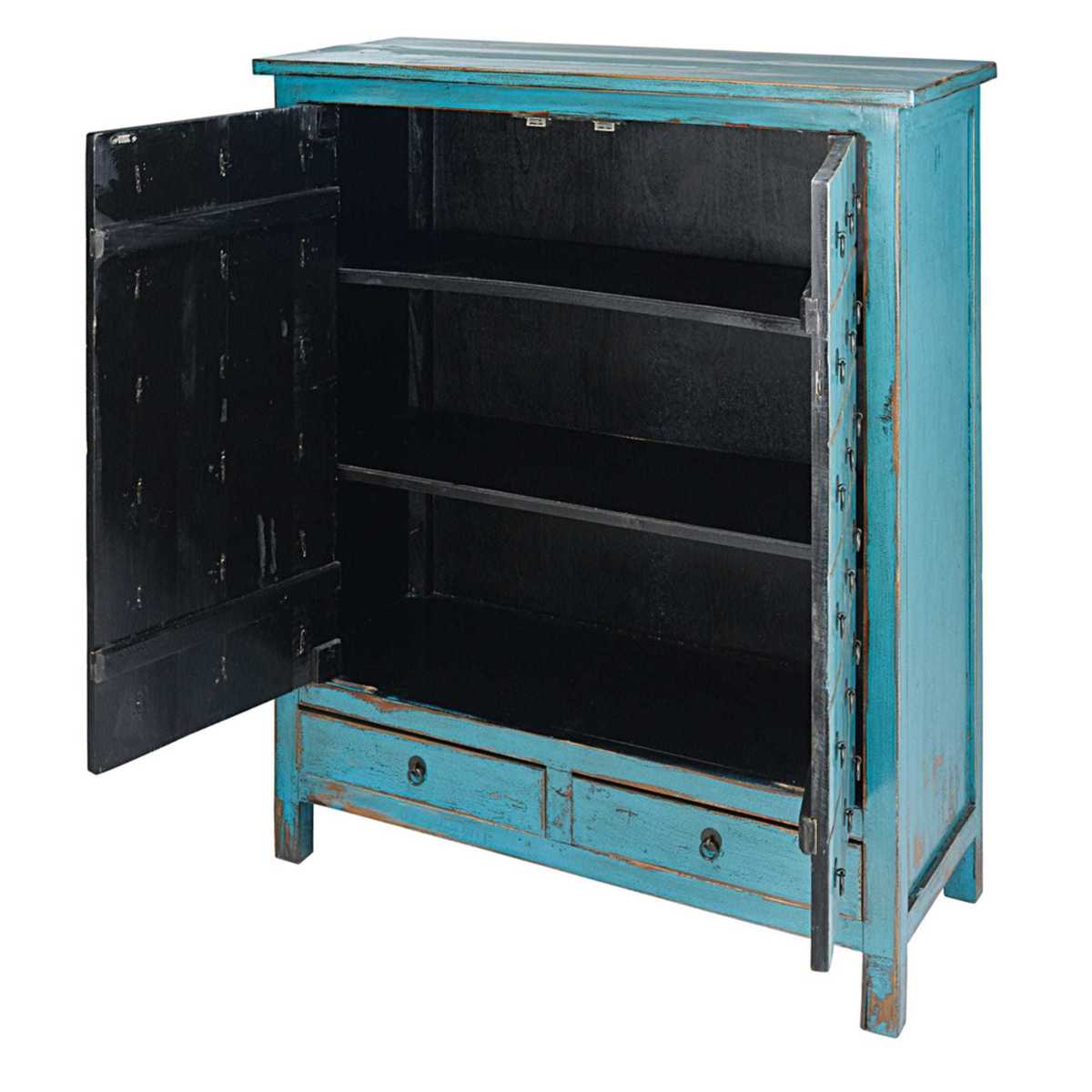 Antique blue pine 2-door, 2-drawer cabinet Baho – image 3