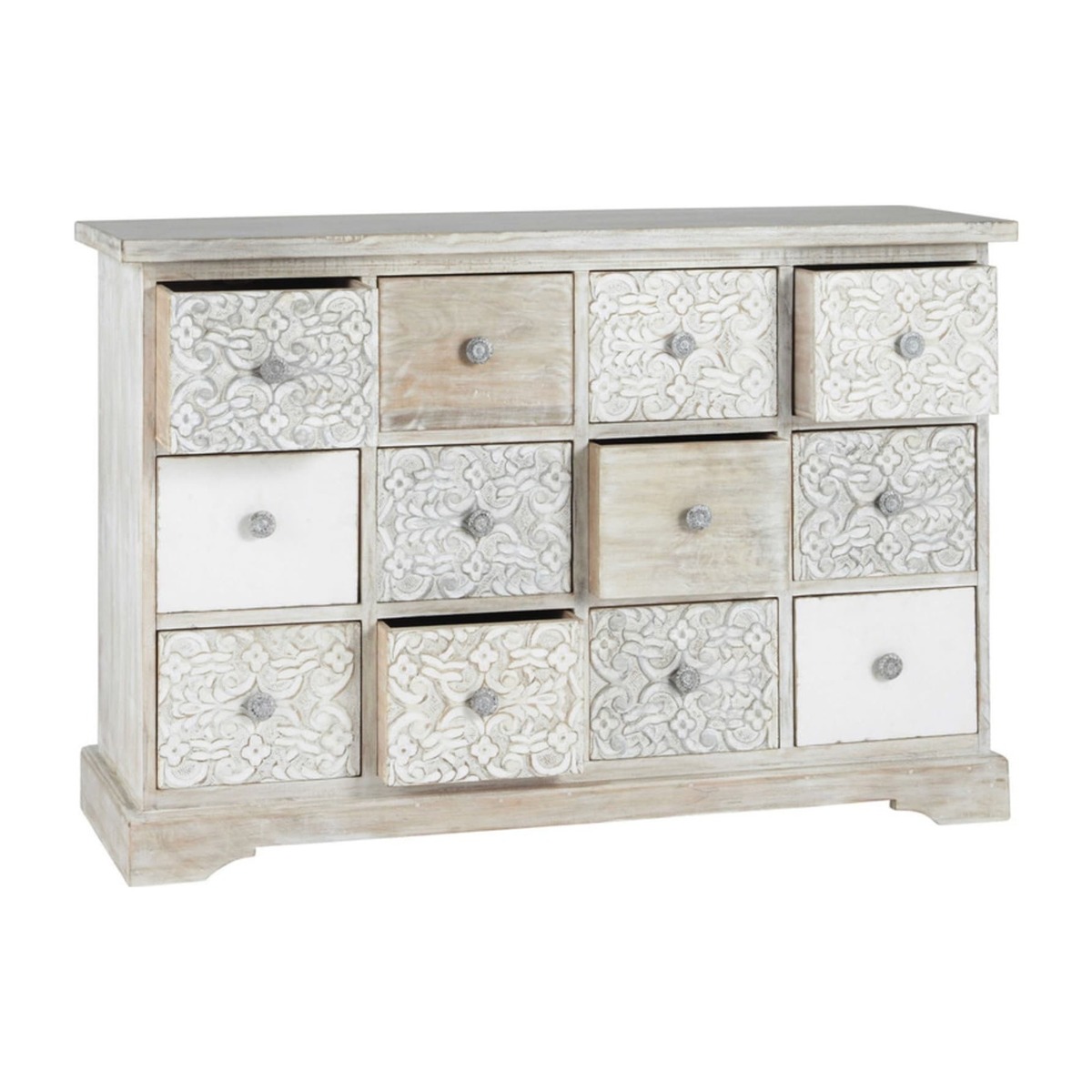 Carved solid mango wood Indian cabinet in white W 120cm Namaste – image 2